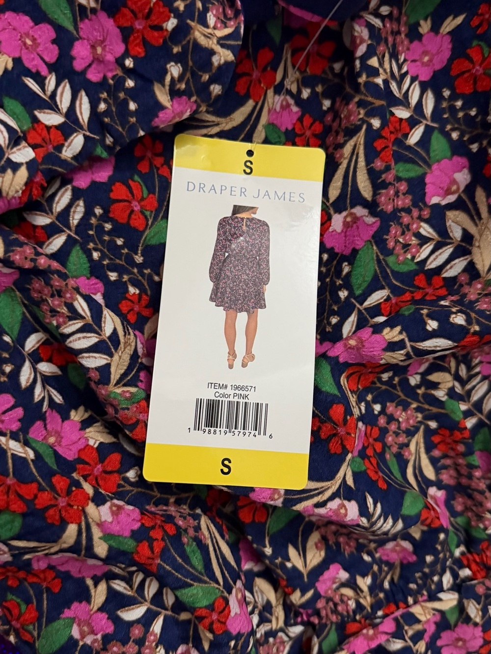 Draper James Navy Floral Long-Sleeve Dress with Pink & Red Blooms